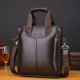 Bags Vintage Soft Leather Men's Briefcases Business Vertical Hand Tote Bag Office Male Shoulder Messenger Bag