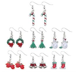 Christmas Earrings Women Crystal Snowman Drop Dangle Earrings New Year Red Pompon Set For Women Girl6010018