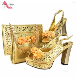 Dress Shoes Super High Heels Fashion 2024 Spring Summer Design Italian Women And Bag Set In Gold Colour African For Wedding