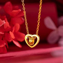 Pendant Necklaces Pure 18K Gold Necklace 999 Gold Heart Pendants Rotating Ring Fine Jewellery Wedding Box Brand Trendy Gift for Women 240419