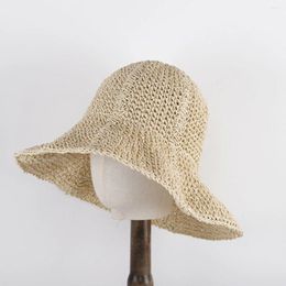 Berets 2024 Womens Straw Solid Colour Crochet Hat Bucket UV Protection Sun Visor Beach Women Visors Ladies Summer Cap