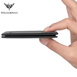 Wallets WilliamPOLO Genuine Leather Wallet Men Clutch Short Wallets Ultrathin Handmade Cowhide Design Male ID Credit Cards Holder Purse