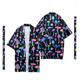 Ethnic Clothing Men's Japanese Long Kimono Cardigan Samurai Costume Mushroom Pattern Shirt Yukata Jacket
