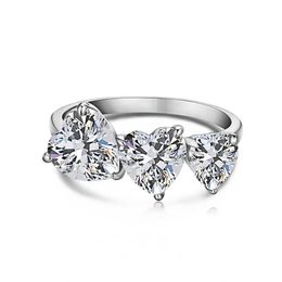 Wedding Rings 925 Sterling Silver Ring Female Heart-shaped High Carbon Diamond Ring Popular Internet Celebrity Anchor Hot Selling Accessory 240419