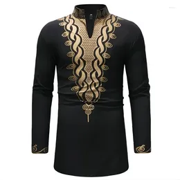 Ethnic Clothing Men's African Suit Bronzing Top And Trousers 2 Piece Set Pakistan Abaya Islamic