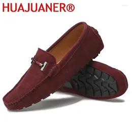 Casual Shoes Wine Red Loafers High Quality Men Flat Light Fashion Trend Moccasins Slip On Driving Genuine Leather Big Size 38-49