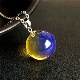 Pendant Necklaces Natural Blue Amber Gemstone Round Ball Pendant 16mm Red Yellow Gold Amber Sphere Pendant Necklace Women Men Gemstone AAAAA 240419