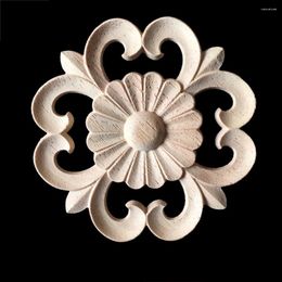Decorative Figurines 10CM Retro Floral Wood Carved Corner Woodcarving Decal Onlay Wooden Applique For Home Furniture Cabinets Decor