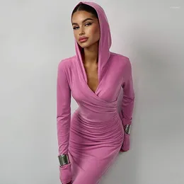 Casual Dresses Women's Leisure Sports Long-sleeved Hooded Dress Sexy Tight For Slim Holiday Party In Winter