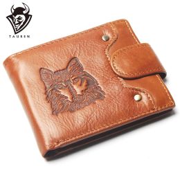 Wallets New Coin Purse Cheap Mens Wolf Head Style Wallet Genuine Leather For Men Card Holder Strong