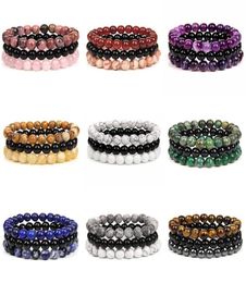 Beaded Strands 3Pcsset Natural Stone Bracelets For Women Men Fashion 8MM Beads Bracelet Sets Rose Quartzs Amethysts Sodalite Hem8749874