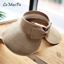 LaMaxPa Women Summer Visors Hat Foldable Sun Hat Wide Large Brim Beach Hats Straw Hat chapeau femme Beach UV Protection Cap 240415