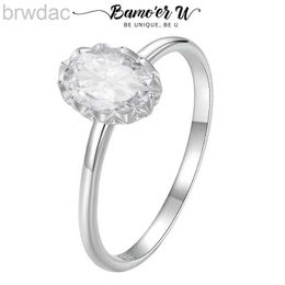 Solitaire Ring Bamoer U 1CT Moissanit Ring Retro Carvings Oval Solitaire Band Ring Round Cut Lab Created Diamond Original for Women Mother Gift d240419