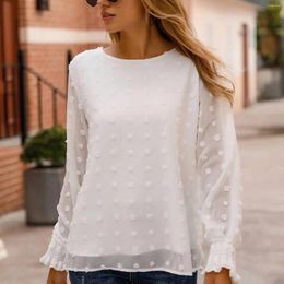 Women's Blouses Chic Women Chiffon Blouse Shirt Long Sleeve Loose Casual Top Womens Hair Ball Double Layer Shirts Solid Colour Office Clothes