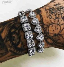 Chain Hip Hop Full Crystal Heart Tennis Chain Bracelets for Men Women Bling Square Rhinestone Cuban Link Chain Bracelet Luxury Jewelry d240419