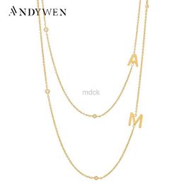 Pendant Necklaces ANDYWEN 925 Sterling Silver Gold Letter Plain Pendant Choker Charm Initial A M Necklace 26 Letter Women Fine Jewellery Alphabet 240419