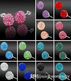 30 Pairslot 10mm Jewelry new Rhinestone Mix Colors white New disco Ball beads clay crystall Crystal Earrings Stud7525198