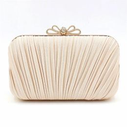 Bags Women Fold Evening Clutch Bags Diamond Bow Banquet Purse With Chains Silk Wedding Dinner Wallets Drop Shipping MN1603