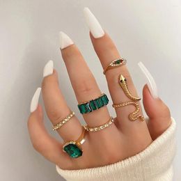 Cluster Rings EN Trendy Snake Animal Set Gold Colour Metal Jewellery Bohemian Eye Shape Geometric Crystal For Women