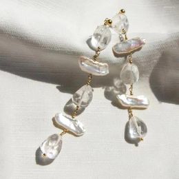 Dangle Earrings Luxurious Charm Clear Quartz Crystal Stone Irregular Pearl Pendant Women Girls Temperament Long Stud Earring Wholesale