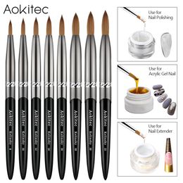 Aokitec Kolinsky Acrylic Nail Brush 1Pcs Black UV Gel Polish Nails Art Extension Builder Pen Drawing Brushes for Manicure Tool9282232