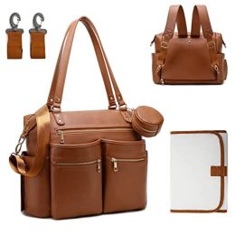 Bags Leather Diaper Bag Tote Backpack for Mommy Dad Baby Nappy Organizer with Changing Station Stroller Straps Pacifier Case Boy Girl