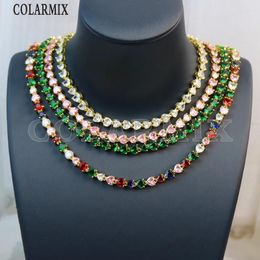 Chains 3 Pieces Summer Colors Heart Crystal Necklace Tennis Collar Women Jewelry Zirconis Stone Jewels Femal Gift 32784