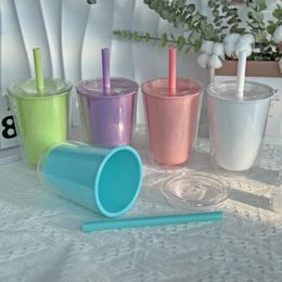 Water Bottles Milk Tea Cup Absorbable Pearl Creative Double-layer Plastic Couple Straw High-looking Big Belly Wholesale