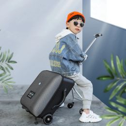 Carry-Ons New design lazy baby sit on scooter luggage kids carry on travel suitcase bag boarding skateboard creative trolley case