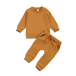 Clothing Sets 0-24M Toddler Kids Baby Boys Girls Clothes Spring Autumn Born Candy Colour Sweatshirts Tops Pants Cotton Casual Tracksuits