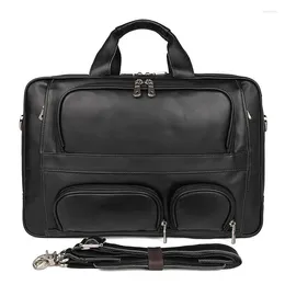 Briefcases Crazy Horse Genuine Leather Men's Briefcase 17" Laptop Business Handbag Vintage Male Big Office Shoulder Bag Travel