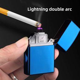 New Metal Lighter Creative Double Arc Men's Gift Rechargeable Lighter Windproof Cigarette Lighter