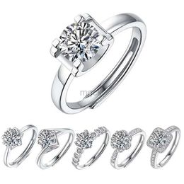 Wedding Rings 1 /2/3 Carat Moissanite Rings 100% 925 Sterling Silver Lab Diamond Adjustable Opening Solid Ring Classic Wedding Band Jewellery 240419