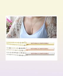 chain Nothing Is Impossible Inspirational Quote Engraved Bar Necklace Stainless Steel Women Fashion Sweater Necklace Jewelry9060955