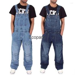 Men's Jeans 5xl Fashion Plus Size Casual Overalls Suspenders Jumpsuit Man Loose Work Pants Male Multi Pocket Trousers