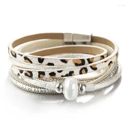 Charm Bracelets ALLYES Leopard Leather Bracelet For Women Elegant Ceramic Bead Multilayer Wrap Wide & Bangles Crystal Jewellery