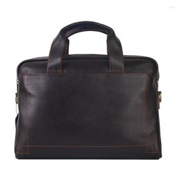Briefcases 2024 Men's Briefcase Cowhide Handbag Retro One Shoulder Crossbody Bag Large Capacity 14 Inch Laptop Case Men