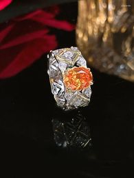 Cluster Rings European And American Hollowed Out Fabric Lace Fenda Orange 925 Silver Ring Set High Carbon Diamond Cut From Crushed