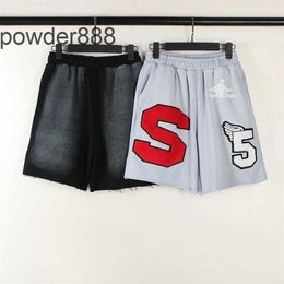 2024 High Street Summer New Product 5/4 Pants Number Letter Patch Towel Embroidery Mens and Womens Loose Loop Shorts