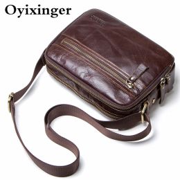 Briefcases Small Men's Briefcase Genuine Leather Messenger Bag for 7.9 Inch Ipad Man Shoulder Bags for Credit Card Men Bags Bolsa Masculina