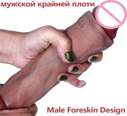 7 8in Simulation Dildo Realistic Sliding Foreskin G spot Clitoris Stimulate Penis Soft Huge Dick Sex Toys For Women Gay311u3199283