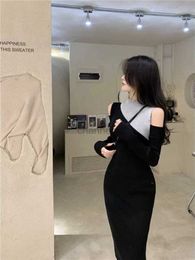 Basic Casual Dresses Colorblock Knit Turtleneck Womens Dresses Over The Shoulder Female Dress Crochet New Features of Luxury Beach Cotton Clothing 240419