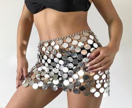 Skirts Handmade Chain Mail Mini Skirt Women Metal Mirror Disc Miniskirt Black Paillette Sequins Body Nightclub Party5278260