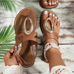Sandals Womens sandals flat bottomed flip top summer 2024 slider womens new casual and elegant womens shoes low boots luxurious and comfortable white Colour Q240419
