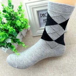 1 Pairs Autumn Winter High Quality Men Business Cotton Socks For Man Diamond Plaid Long Male Crew Sock Meias Calcetines 240112 9393