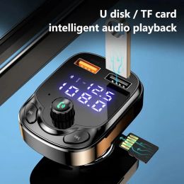 4.8A Car Bluetooth 5.0 FM Transmitter 2 USB Fast Charger QC3.0 Fast USB Type C Car Charger Mp3 Player Support TF Card B