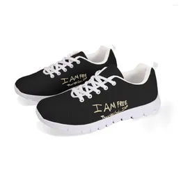 Casual Shoes I Am Free Thank You God Design Lace-Up Flat Autumn Soft Mesh Outdoor -Absorbing Sneakers Footwear 2024