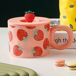 Mugs Fruit Mug With Lid Large Capacity Drinking Cup Ceramic Coffee Cups Personalised Gifts Thermo To Carry Couple Gift Bar