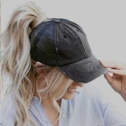 Ball Caps Vintage Ponytail Baseball Cap Women Adjustable Snapback Hat Mesh Distressed Summer Cap Woman Sunhat