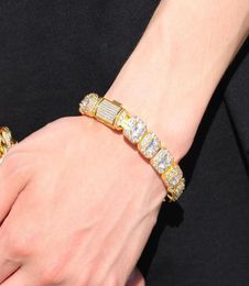 13MM Square Iced Out Dianond Tennis Bracelets Chain Cubic Zirconia Designer Diamond 14K Gold Bracelet Mens Jewelry1575942